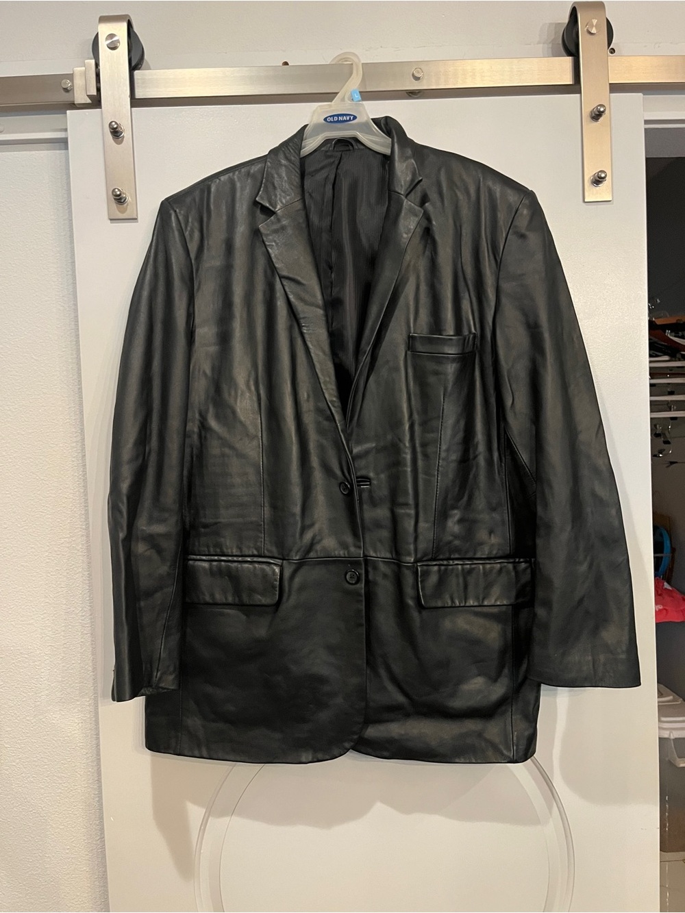 Alfani Black Leather Sport Coat - Two-Button Blazer. GUC!